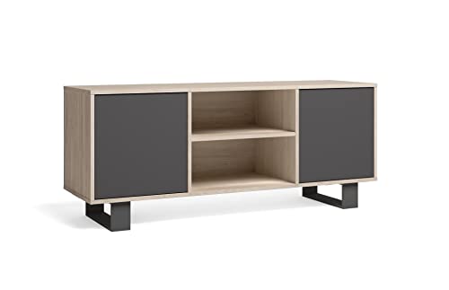 Skraut Home Tv-140 Wind Roble-Gris Tall Mobile Tv Per Soggiorno E Sala Da Pranzo, Legno Ingegnerizzato, Rovere-Grigio, 140X40X57Cm