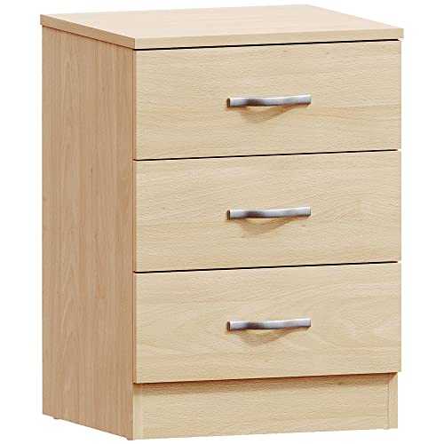 Home Discount Pino Comodino, Cassettiera, 3 Cassetti Con Maniglie In Metallo E Corridori, Sistema Unico Con Guide, Riano Mobili Per Camera Da Letto