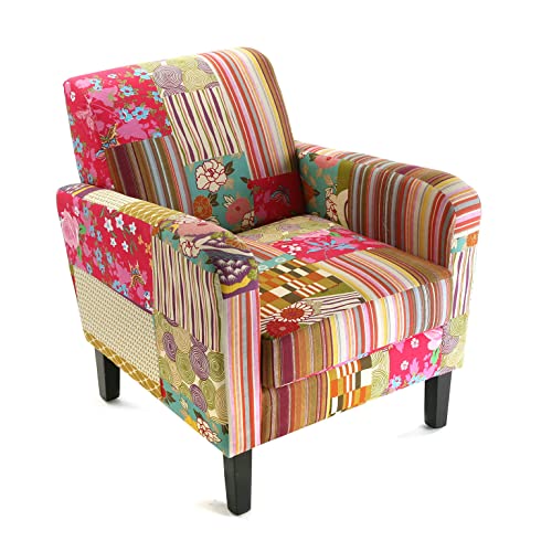 Versa Pink Patchwork Poltrona Salotto Imbottita Per Soggiorno, Sedia Con Braccioli Camera Da Letto, Con Braccioli, Misure (A X L X L) 71 X 77 X 65 Cm,
