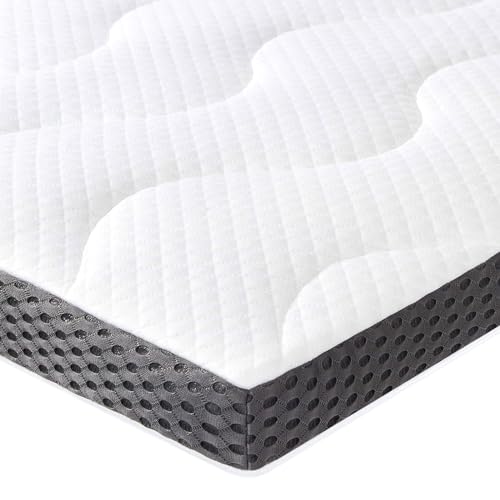 Amazon Basics - Topper Piazze Francese 140 X 190 Cm In Memory Foam Con Gel Rinfrescante, 7 Cm Coprimaterasso, Bianco