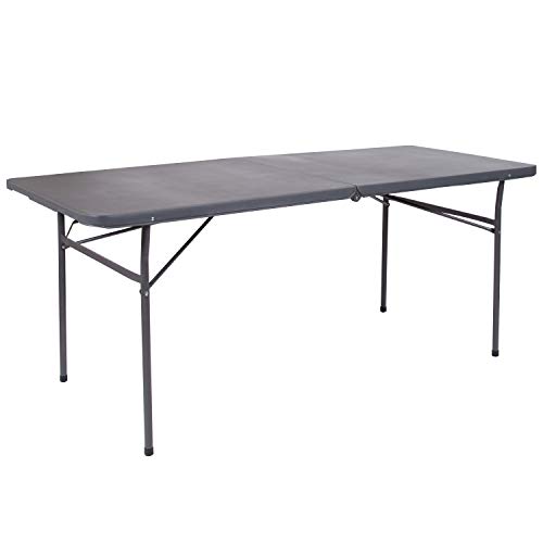 Flash Furniture 30X72 Plastic Bi-Fold Table, Metal, Dark Gray, 30' W X 72' L