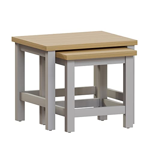 Marchio Amazon - Movian Arlington Nido, 2 Unità Legno Ingegnerizzato, Quadrato, Grigio E Quercia, W D, Tavolino Lato Divano 50 X 41 X 40 Cm Circa
