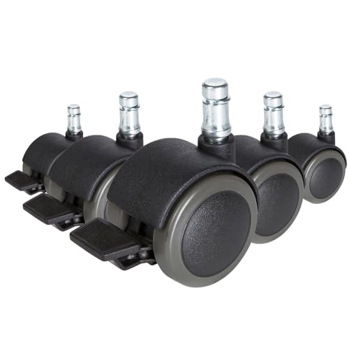 Hjh Office 619037 5X Rotelle Per Pavimenti Duri Con Freno Di Bloccaggio 10Mm / 50Mm Rotelle Per Sedie Da Ufficio Per Pavimenti Duri