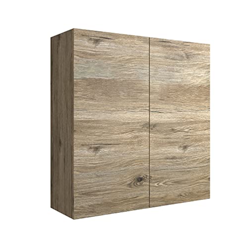 Mama Store Pensile Doppio 2 Ante E Sistema Di Apertura Push And Pull, Laminato, L. 68 X P. 22 X H. 71 Cm, Legno Ingegnerizzato, Quercia Bianco