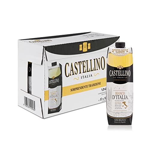 Castellino Vino Bianco D'Italia, Vino Italiano Dal Profumo Delicato, Gusto Secco Ed Elegante, 11% Vol, Confezione Con 10 Brik Da 1 L