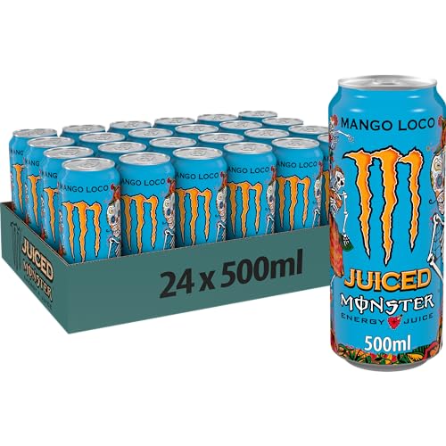 Monster Energy Mango Loco – 24 Lattine Da 500 Ml, Energy Juice Con Taurina, L-Carnitina, Inositolo E Vitamine Del Gruppo B, Bevanda Energetica Dal Gus