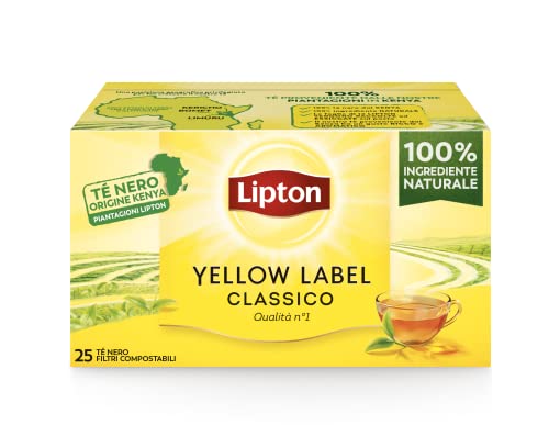 Lipton, Yellow Label, Tè Nero Classico 100% Naturale, 25 Filtri