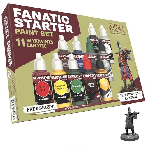 The Army Painter Warpaints Fanatic: Starter Set, 11 Vernici: 7 Colori Acrilici, 2 Metallici, 1 Wash, 1 Primer Da Applicare Con Pennello, 1 Figura Mini