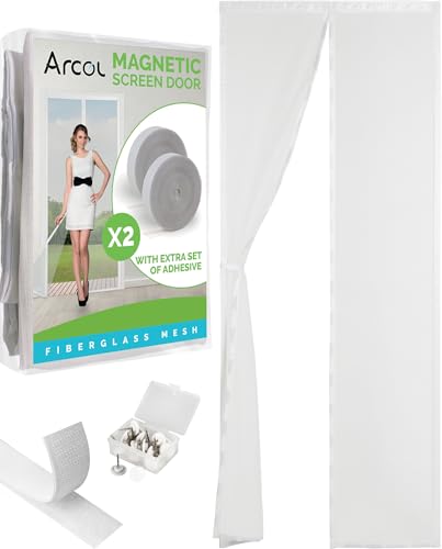 Arcol Zanzariera Magnetica 120X240 Cm Antigraffio In Vetroresina - Zanzariera Porta Finestra Con 2 Set Di Nastri Adesivi, 1 Extra Per La 2A Stagione -