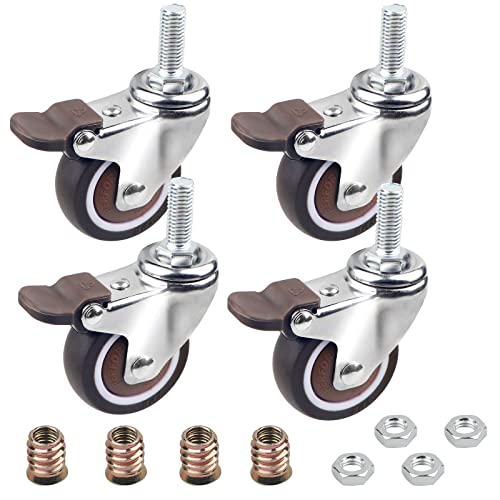 Dbreaks 4 Pcs Ruote Girevoli Con Freno 50Mm, Ruote Per Carrello, Ruote Con Filettata M10X25Mm, Mini Ruote Per Mobili, Capacità Di Carico 108Kg, Gomma