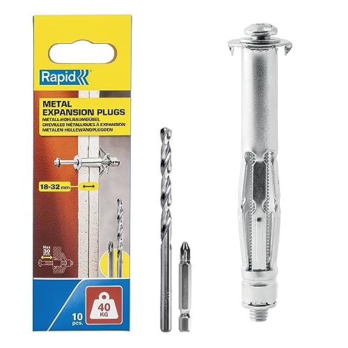 Rapid Confezione Da 10 Tasselli Ad Espansione In Metallo Per Pareti Cave In Cartongesso E Truciolari Dallo Spessore Di 18-32 Mm, Supportano Fino Ad Un