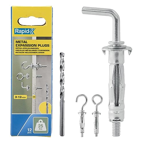 Rapid Confezione Da12Tasselli Ad Espansione In Metallo Di Cui4Con Gancio A L,4Con Gancio A Ce 4Con Gancio Ad Anello Per Pareti Cave In Cartongesso Con