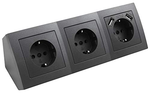 Mc Power - Ciabatta Multipresa | Flair | 3 Prese + 2 X Usb, 250 V ~/16 A, Struttura, Antracite Opaco