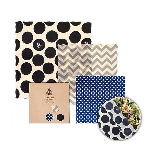Superbee Involucri Di Cera D'Api Riutilizzabile E Lavabili Per Alimenti, Set Di 3 Beeswax Wrap, Carta Cera Dapi Per Avvolgere Cibo, Come Verdure, Form