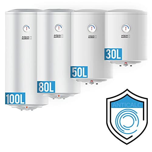 Aquamarin® Scaldabagno Elettrico - 80 Litri, Anticalcare, Max. Temp 75°C, 230V, 1,5 Kw, Verticale, Classe C, Serbatoio In Acciaio Inox - Scaldacqua, B