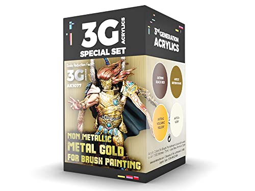 Ak Acrylics 3Gen Wargame Set Ak1077 Non Metallic Metal Gold (W B) (4X17Ml)
