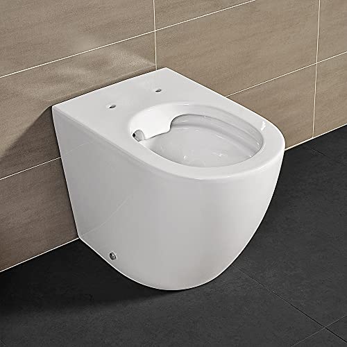 Wc Filo Muro A Terra Con Sistema Di Scarico Rimless, Design Slim Moderno In Ceramica Bianca Serie Tokyo