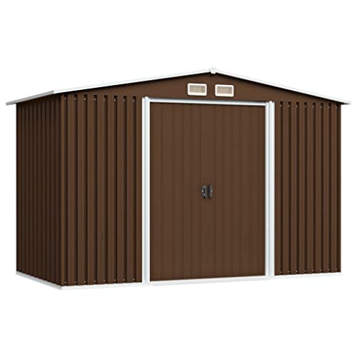 Vidaxl Capanno Per Attrezzi Da Giardino Ventilato Ingresso A Scorrimento Robusto Casetta Da Esterno Magazzino Marrone 257X205X178 Cm In Acciaio