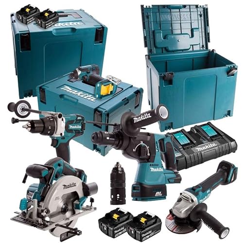 Ensemble De 5 Machines Makita 18 V Li-Ion 5 Ah + Accessoires - Dlx5038Ptj