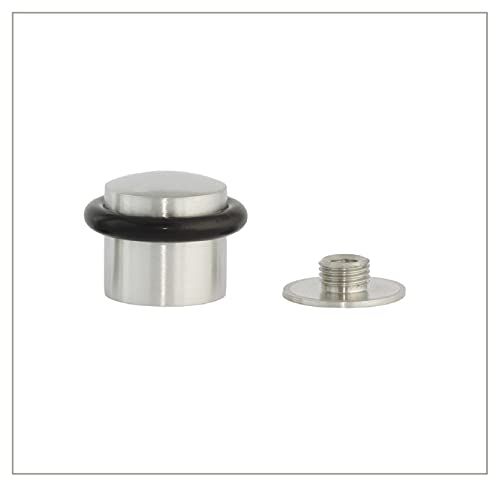 Evi Herrajes | Fermaporta | 28 X 30 Mm | Base Filettata | Gomma Nera | Acciaio Inox | Finitura Opaca | Compresi Vite + Tassello Di Fissaggio | Mod. I-