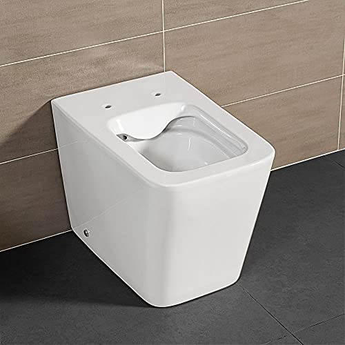 Wc Filo Muro A Terra Con Sistema Di Scarico Rimless, Design Squadrato In Ceramica Bianca Serie Malaga