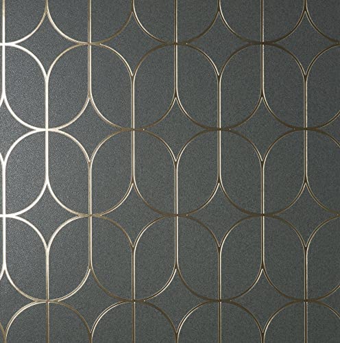Fine Décor Raye Charcoal Rosco Trellis Carta Da Parati