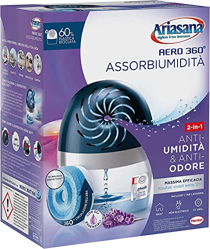 Ariasana Aero 360° Kit Assorbiumidità, Deumidificatore Ricaricabile Non Elettrico, Assorbi Umidità Contro Condensa E Muffa, 1 Dispositivo E 1 Ricarica