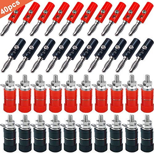 Qitindasen 40Pcs Premium 4Mm Banana Connettore Plug Socket Kit: 20Pcs Placcato Nickel Banana Plug + 20Pcs Speaker Terminale Binding Post, Per Altoparl