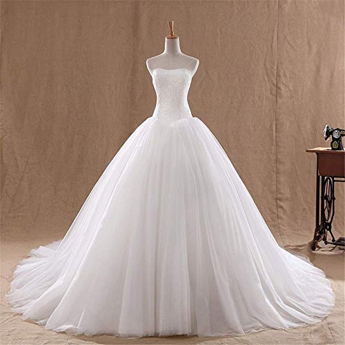 Abito Da Sposa Da Damigella D'Onore Abito Da Sposa Lungo Elegante Vintage In Pizzo Con Strascico Abito Da Sera Sexy Senza Spalline Da Sposa, C-F, Bian