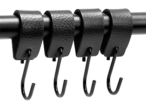 Brute Strength - Ganci A S Multifunzionali In Pelle - Nero - 4 Pezzi - Gancio Per Cappotto - Per Cucina, Bagno, Camera Da Letto E Ufficio