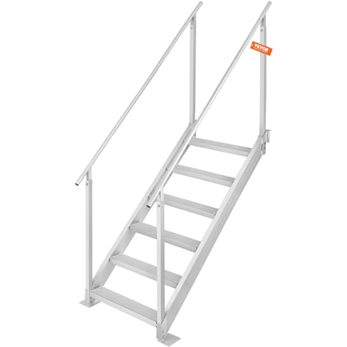 Vevor Scaletta Per Pontile Altezza Regolabile 109-130 Cm Scaletta Per Pontone Barca 6 Gradini Lega Di Alluminio Portata 226 Kg Con Corrimano Tappetino