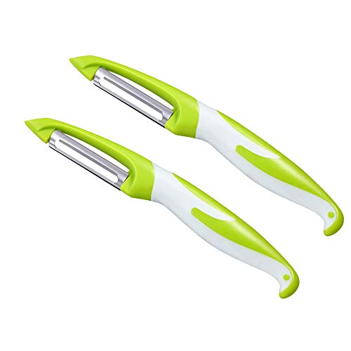 Aiqeer 2 Pezzi Pelaverdure Girevole Multifunzionale, Peeler Frutta In Acciaio Inossidabile, Dritto Pelapatate, Multifunzione Tagliaverdure E Affettave