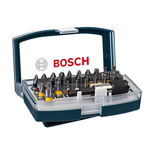 Bosch 2607017359 - Set Di Punte Per Cacciavite Con Clip Per Cintura, 32 Pezzi, Colore: Argento