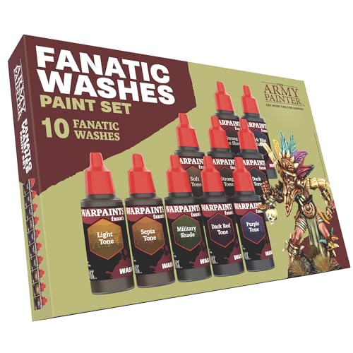 The Army Painter Warpaints Fanatic: Washes Paint Set, Set Completo Di 10 Vernici Acriliche In Bottiglie Con Contagocce Da 18Ml Per Lavare E Ombreggiar