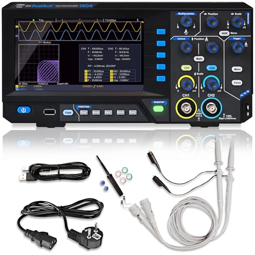 Peaktech 1404, Oscilloscopio Di Memoria Digitale, 2 Canali, 100 Mhz, 1Gs/S, Interfaccia Usb, Software Pc, P 1404, Nero