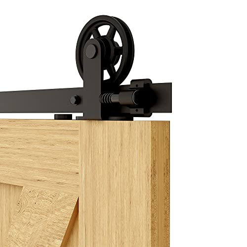 Binario Per Porta Scorrevole 203Cm Kit Porta Scorrevole Nera Per 1 Porte Scorrevoli Interno Esterno Muro 101Cm Larga, Centrale Ruota T-Forma
