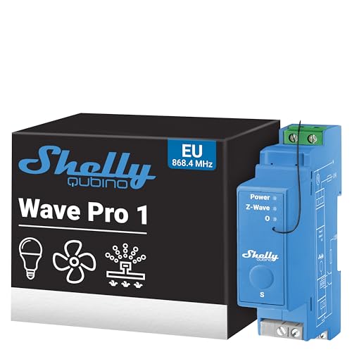 Shelly Qubino Wave Pro 1-16A, Interruttore Z-Wave, 1 Canale, Guida Din, Contatti A Secco, Serie Z-Wave 800, Automazione Di Luci, Controllo App Ios And