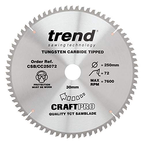 Trend Lama Per Sega Circolare Craftpro Tct A Uncino Negativo, Diametro 250 Mm X 72 Denti X Foro 30 Mm, Punta In Carburo Di Tungsteno, Csb/Cc25072