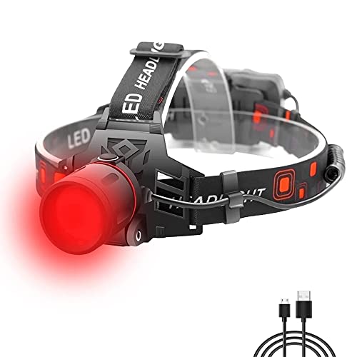 Lampada Frontale Rossa, Weslite Lampada Frontale Da Caccia Usb Ricaricabile Lampade Da Testa Con Filtro Rosso 3 Modalità Zoomable Per Caccia, Astronom