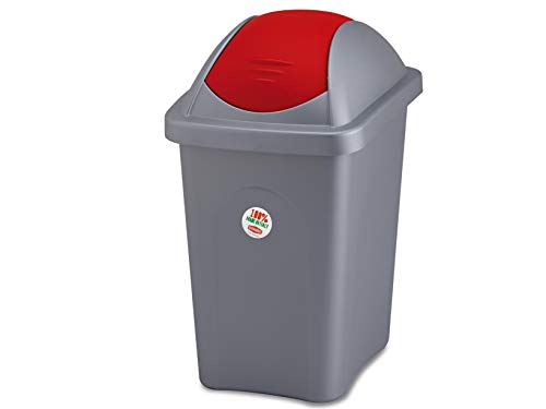 Stefanplast 9717005 Multipat Pattumiere Bascula, Fusto Silver, Coperchio Basculante Rosso, Cm 39X39X68H