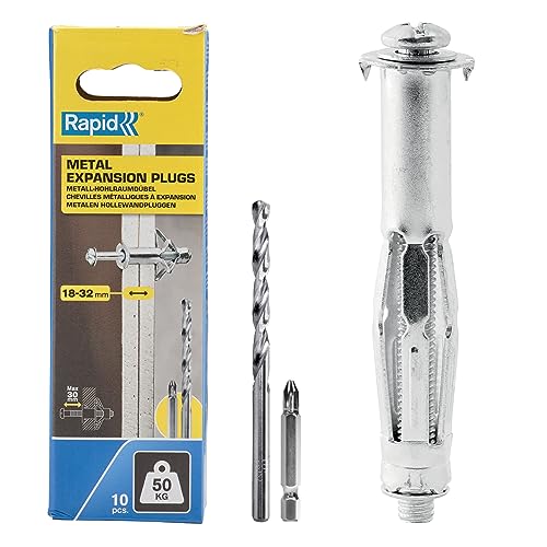 Rapid Confezione Da 10 Tasselli Ad Espansione In Metallo Per Pareti Cave In Cartongesso E Truciolari Dallo Spessore Di 18 - 32 Mm, Supportano Fino Ad