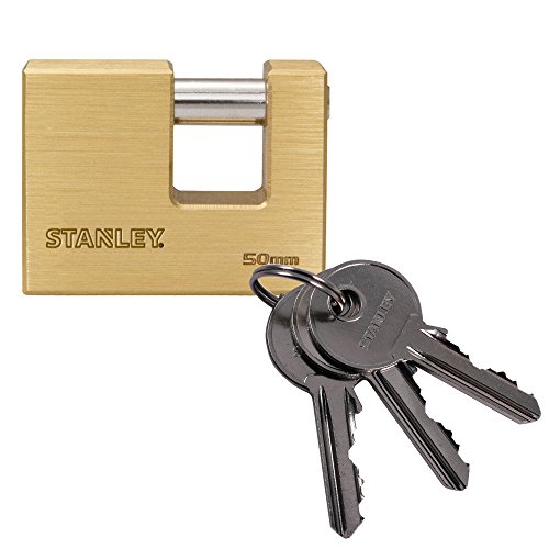 Stanley Lucchetto Rettangolare, Baionetta In Acciaio Temperato, Corpo Ottone Massiccio 50 Mm, Per Serrande E Saracinesche, 3 Chiavi, S742-025