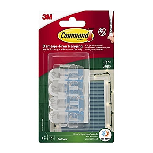Command Clip Trasparenti Per Luci Da Esterno Con Strisce Adesive, 8 Mini Ganci E 10 Piccole Strisce Adesive, Clip Decorative Per Appendere Luci All'Ap
