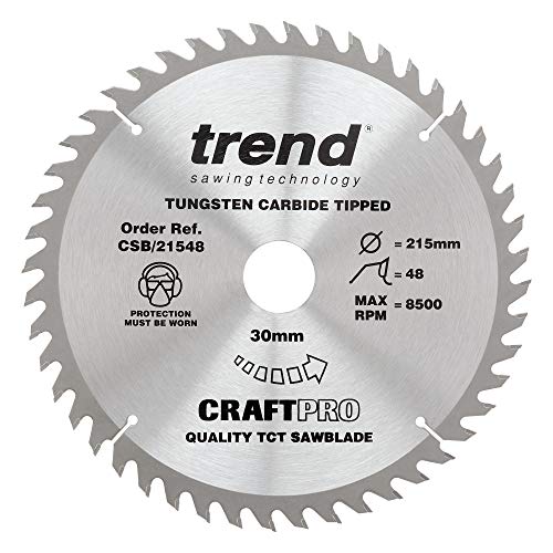 Trend Lama Per Sega Circolare Craftpro Trimming Crosscut Tct, Diametro 215 Mm X 48 Denti X Foro 30 Mm, Punta In Carburo Di Tungsteno, Csb/21548