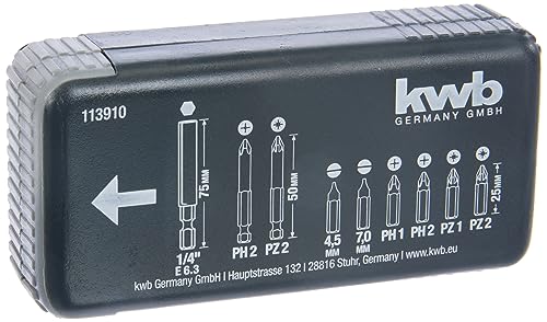 Kwb Bit Set Bit Dispenser Box - 9 Pezzi Con Porta Bit Magnetico Con Albero E 6.3 Per Avvitatore A Batteria