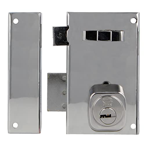 Amig - Serratura Da Sovrapposizione A Sinistra Con Leva Di Chiusura, Linguetta E Maniglia Per Porte In Legno Mod. 76 | 67 X 112 Mm | Cilindro Europrof
