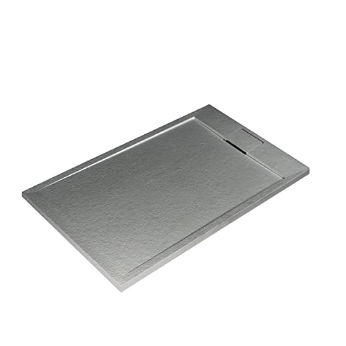 Ideal Standard - Ultra Flat S I.Life, Piatto Doccia Rettangolare 120X80 In Resina, Piletta Di Scarico Lato Corto, Finitura Opaca Effetto Pietra, Grigi