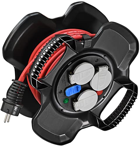 Brennenstuhl Avvolgicavo Elettrico Compatto X-Gum Ip44 Con 3 Prese A Chiusura Lampo E Spia Di Presenza Di Tensione, 2 Porte Usb (10 M H07Rn-F 3G1,5, U