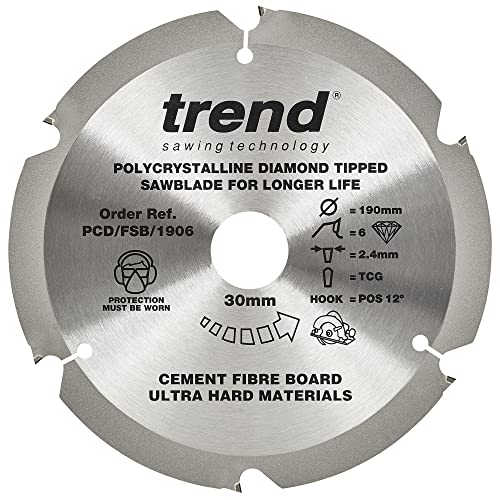Trend Lama Per Sega Fiberboard Pcd, Diametro 190 Mm X 6 Denti X Foro 30 Mm, Punta Diamantata Policristallina, Pcd/Fsb/1906