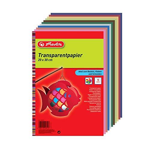 Herlitz 246413 Carta Trasparente, 200 X 300 Mm, Contenuto: 10 Fogli, Multicolore